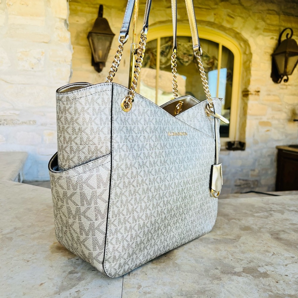 Michael Kors xlarge chain gold signature tote&wallet pale gold NWT - Picture 3 of 15